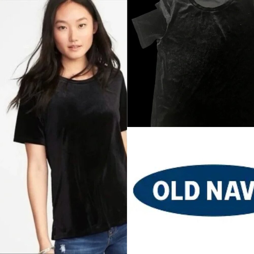 Old Navy Black Velvet Short Sleeve Tee